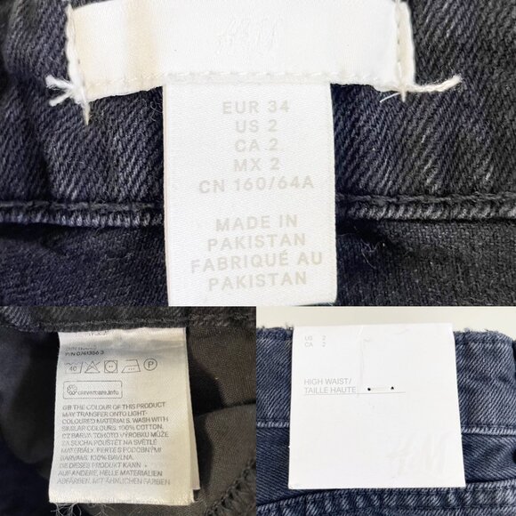H&M High Rise Black Denim Shorts Button Fly Distressed Cut Offs Women’s Sz 2 NWT - Picture 3 of 8